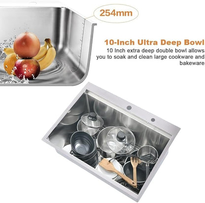 33x19 Drop In Kitchen Sink Workstation-Bokaiya Stainless Steel Kitchen Sinks Drop In 33 Inch Deep Workstation Top Mount 16 Gauge Single Bowl Drop In Sink Kitchen with Cutting Board