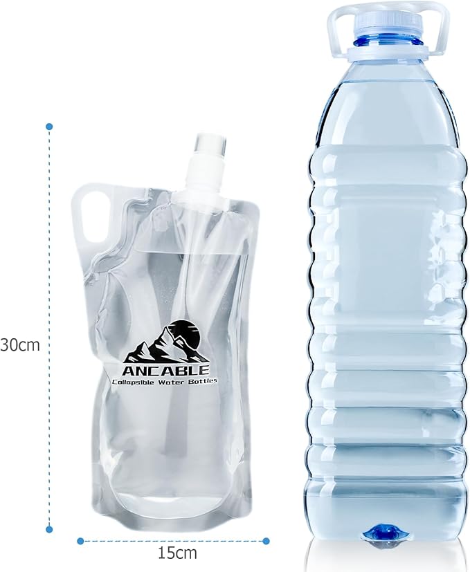 1L Hiking Collapsible Water Bottles, 6-Pack 33OZ BPA-Free Foldable Backpacking Water Bottle for Travel Camping Hiking