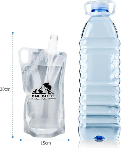 1L Hiking Collapsible Water Bottles, 6-Pack 33OZ BPA-Free Foldable Backpacking Water Bottle for Travel Camping Hiking