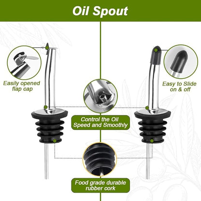 2-Pack Olive Oil Dispenser Bottle Set - 17oz/500ml Dark Green Glass Oil and - Image 4
