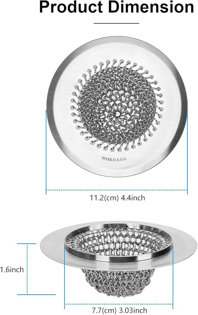 Sink Drain Strainer: Anti-Slip Flexible Chainlink, 304 Stainless Steel. - Image 6