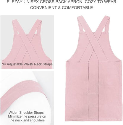 ELEZAY Aprons for Women with Pockets Plus Size Comfort Cross Back No Tie Cotton - Image 2