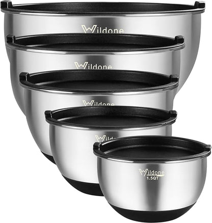 Wildone Mixing Bowls with Airtight Lids, Stainless Steel Nesting Mixing Bowls by Wildone