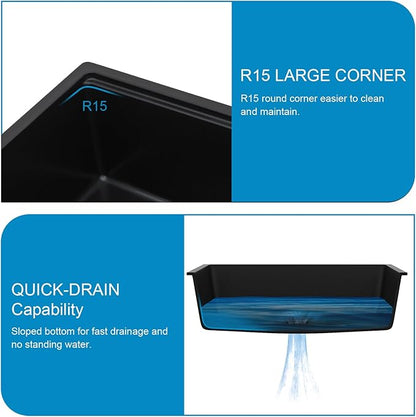 30 Granite Composite Kitchen Sink - Donsdey 30 Inch Black Kitchen Sink Undermount Granite Quartz Composite Ledge Workstation Matte Black Under Counter Single Bowl Sink Basin