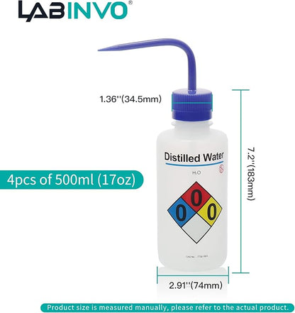 4pcs of Distilled Water Wash Bottles, Narrow Mouth, Self-Venting Safety Wash - Image 3