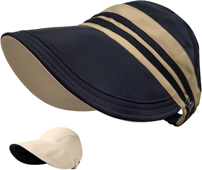 Sun Hats for Womens Wide Brim UV Protection Fishing Hats Packable Reversible Hollow Top Hat with Ponytail Beach Travel Hats