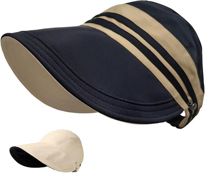 Sun Hats for Womens Wide Brim UV Protection Fishing Hats Packable Reversible Hollow Top Hat with Ponytail Beach Travel Hats