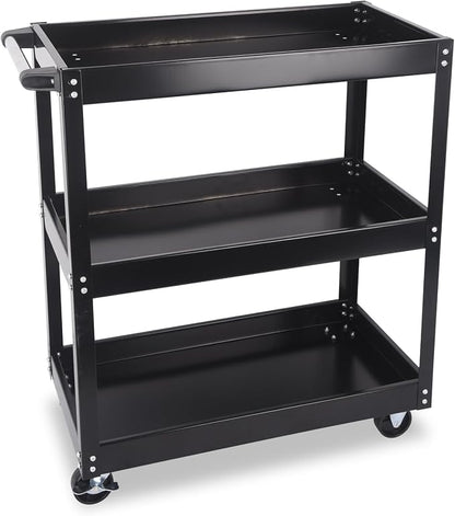 3-Tier Commercial Utility Cart, 3 Shelves Steel Service Tool Cart by LFGUD
