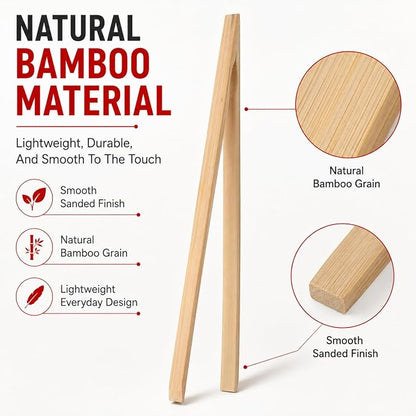 HIC Kitchen Toast Tong Set, Natural Bamboo, 4-Piece Set, Includes 2 Each 6.5 - Image 6