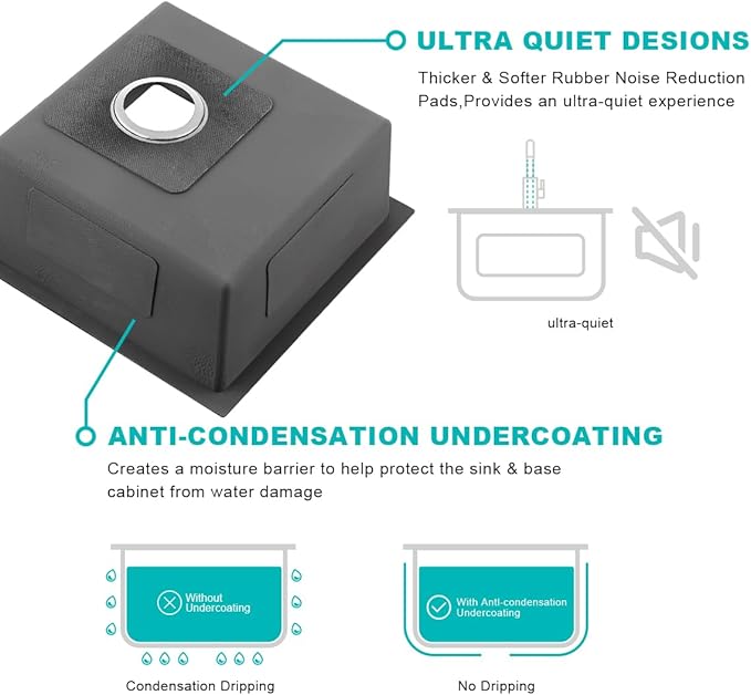 18 Inch Undermount Kitchen Sink Brushed, 18 Gauge T-304 Stainless Steel Handmade Single Bowl Kitchen Bar/Prep Sink Undermount, 18"x18"x9"