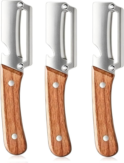 3 Pcs Multifunctional Vegetable Peeler, Wooden Handle, Stainless Steel Blade by Unknown