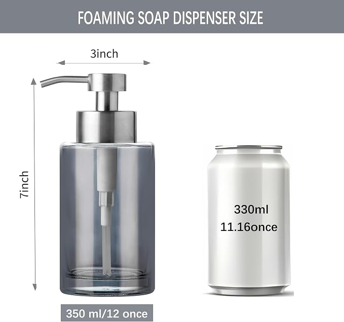 Enra Foaming Soap Dispenser, 12oz Thick Glass Body - Image 4