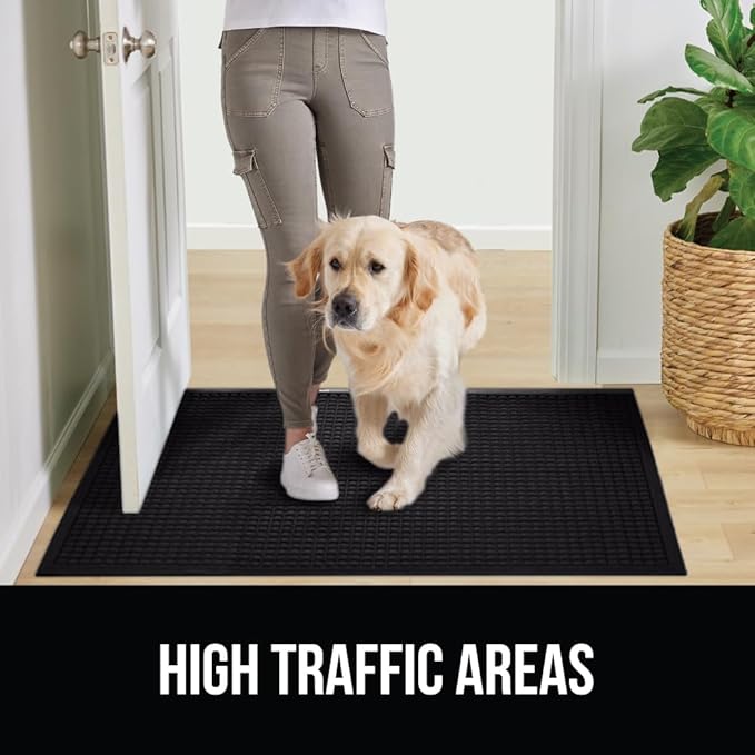 GORILLA GRIP Front Door Mat, 47x35, Indoor Outdoor Ultra Absorbent HydroAbsorb Doormat, Absorbs Up to 6 Cups of Water, Stain and Fade Resistant, Rubber Backing Doormats, Captures Dirt, Black