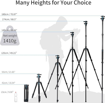 Camera Tripod, 68" / 174cm Lightweight Travel Monopod with 360°Ball Head Payload 15 lbs, Adjustable Height from 17" to 68" Professional Stand for DSLR Camera Shooting
