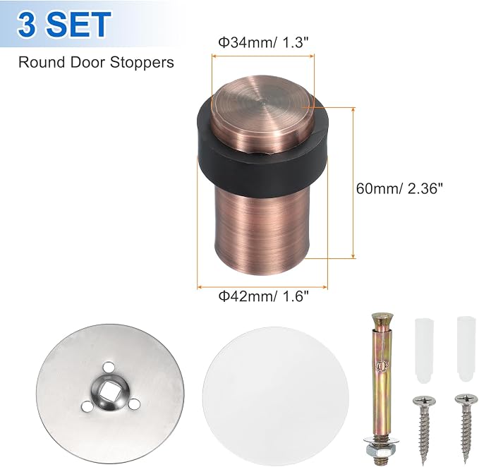 PATIKIL 3Set Round Door Stoppers, 60mm Stainless Steel Door Stop Doorstop Wedge - Image 2