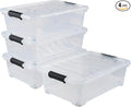 4 Pack 20 L Plastic Under Bed Storage Box with Lid, Clear Plastic Storage Bins Under Bed with Wheels