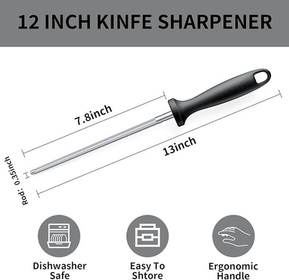 Knife Sharpener Rod, 13 Inch Carbon Steel Honing Steel - Image 3