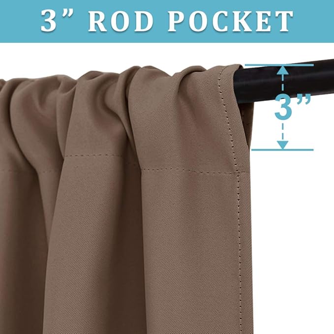 RYB HOME Curtains for Bedroom 72 inches Long, Blackout Thermal Insulating Window Treatment Drapes for Living Room Bathroom Basement Laundry Classroom, W 34 x L 72, Mocha, 2 Panels
