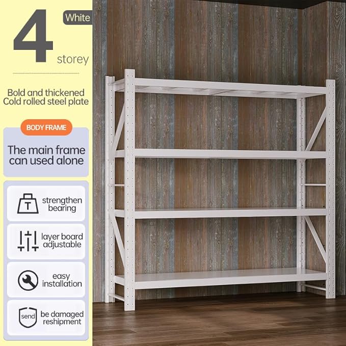 Heavy Duty Warehouse Shelving 4-Tier Industrial Steel Storage Shelves, 2600LB Capacity Per Shelf, Adjustable Shelves for Garage/Factory/Commercial Use (White, W47.24*D19.69*H78.74)