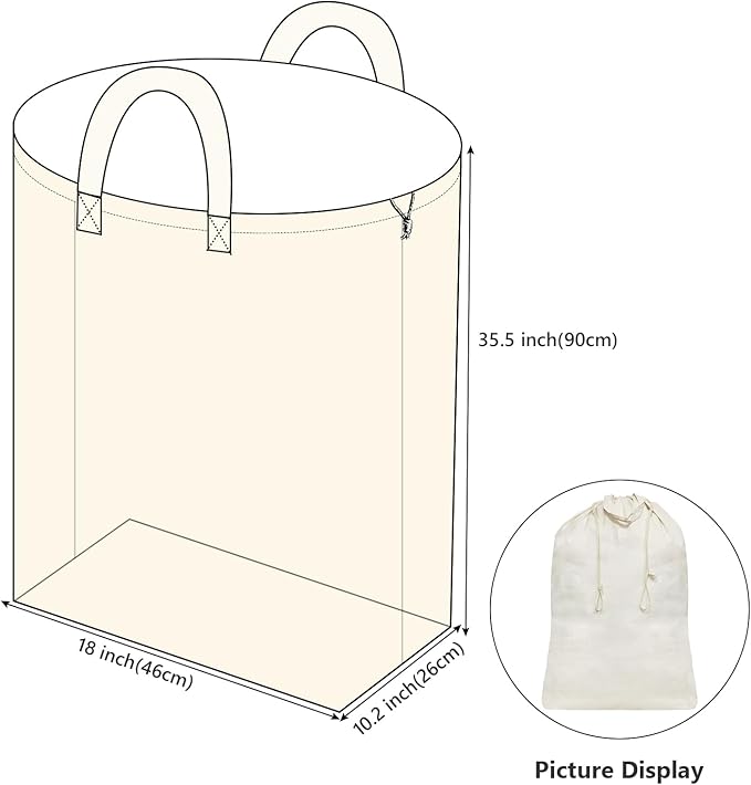 2 Pcs Canvas Laundry Bags with Carrying Handles & Drawstring Closure, Machine-washable Laundry Basket Hamper Liner Replacement Bags