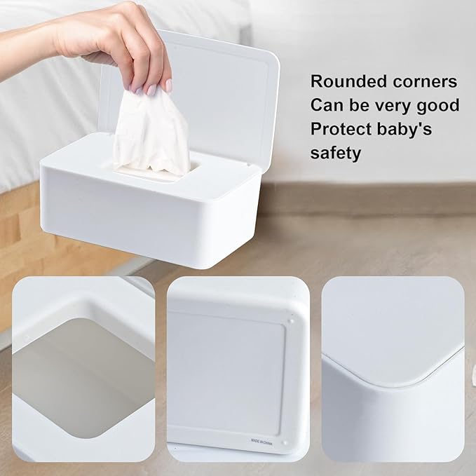 1 Pcs Diaper Wipes Dispenser, Refillable Wipe Container, Wipe Container with Sealing Design Lid, Keep Wipes Fresh,Wet Wipes Cases (White)