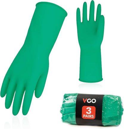 Vgo... 3-Pairs Reusable Household Gloves, Rubber Dishwashing gloves, Extra by Vgo
