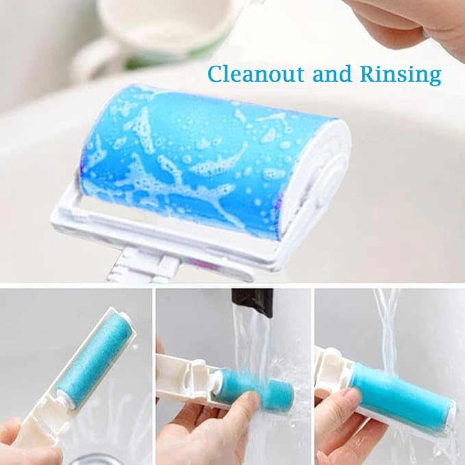 Reusable Portable Lint Roller 2 Pack, Washable Sticky Lint Roller Travel Pet Hair Remover Brush Include Medium/Mini Size Cleaner for Clothes, Cat Dog Hair, Travel