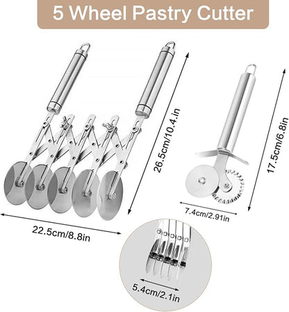 5 Wheel Pastry Cutter, Stainless Steel Dough Cutter Wheel - Image 2