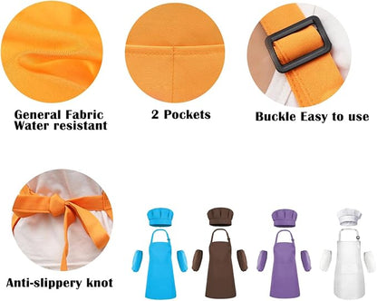 Kids Apron Set Chef Hat Sleeve Outfit Costume Toddler Girl Boy Aprons Cooking - Image 3