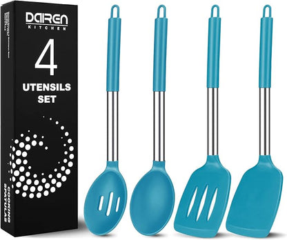 Pack of 4 Large Silicone Cooking Spatulas and Spoons, Slotted and Solid by DaiRenKitchen