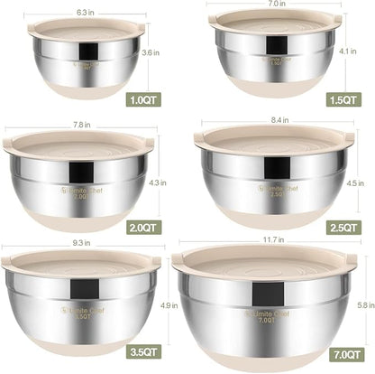 Umite Chef Mixing Bowls with Airtight Lids, 6 piece Stainless Steel Metal - Image 6