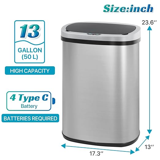 Dkeli 13 Gallon Automatic Motion Sensor Trash Can, Stainless Steel Touchless - Image 4