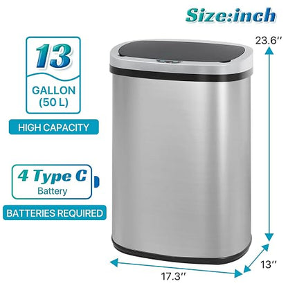 Dkeli 13 Gallon Automatic Motion Sensor Trash Can, Stainless Steel Touchless - Image 4