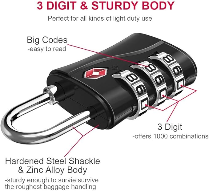 ZHEGE Luggage Locks, TSA Approved Locks, 3 Dial Zipper Lock with (80CM) Cable for Suitcases, Backpack, Baggage (Rose Gold, 2 Pack)