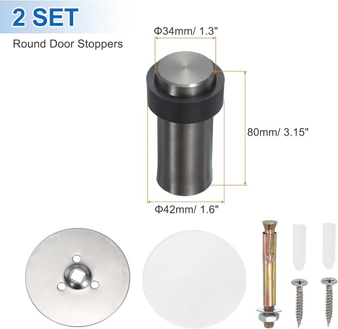 PATIKIL 2Set Round Door Stoppers, 80mm Stainless Steel Door Stop Doorstop Wedge - Image 2