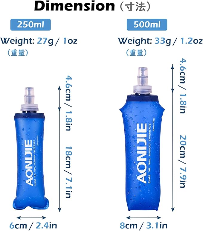 TRIWONDER TPU Soft Folding Water Bottles BPA-Free Collapsible Flask for Hydration Pack - Ideal for Running Hiking Cycling Climbing (250ml/8.45oz - Pack of 2)