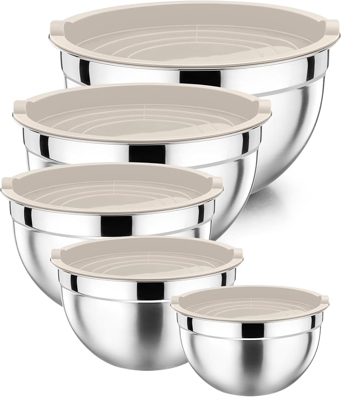 P&P CHEF Mixing Bowls with Airtight Lids Set of 5, 10-Piece Stainless Steel by PPCHEF