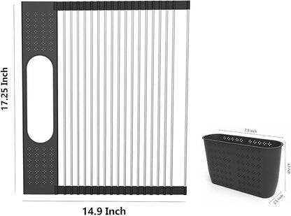 Roll Up Dish Drying Rack Over Sink, 17.5" x 15.2" Foldable SUS304 Stainless - Image 3