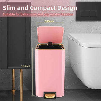 Small Bathroom Trash Can with Lid Soft Close, 1.8 Gallon Stainless Steel - Image 2