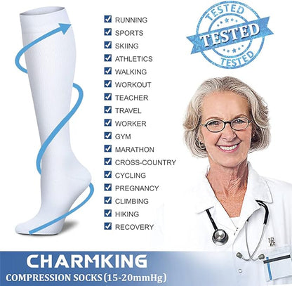 CHARMKING Compression Socks for Women & Men Circulation (3 Pairs) 15-20 mmHg is Best Support for Athletic Running Cycling