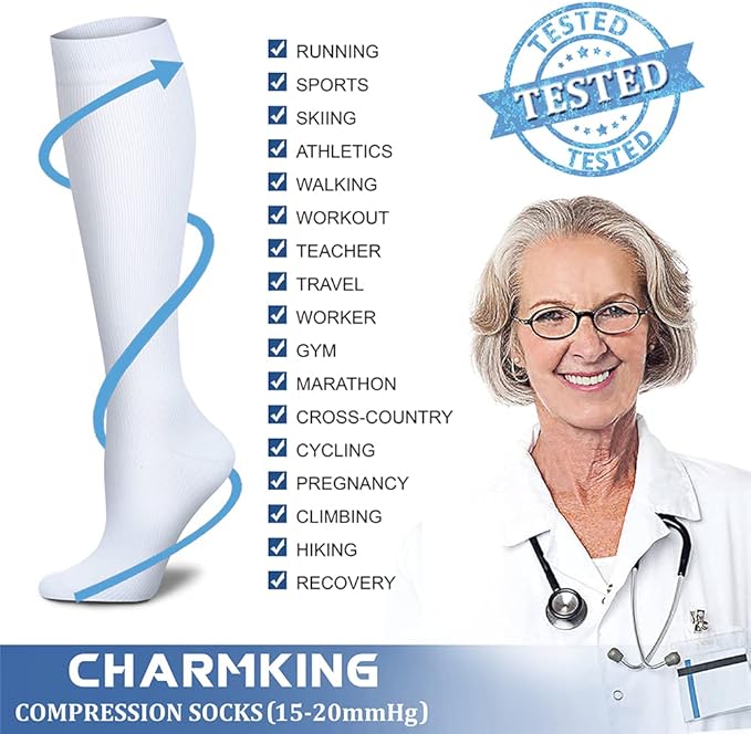 CHARMKING Compression Socks for Women & Men Circulation (3 Pairs) 15-20 mmHg is Best Support for Athletic Running Cycling