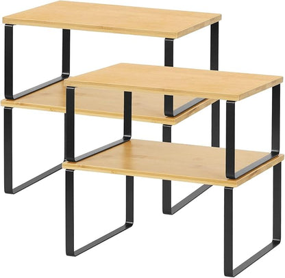 NEX Cabinet Organizer Shelf Set of 4, Stackable Kitchen Counter Shelves by NEX