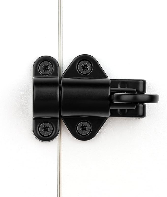 5 Packs Self-Closing Latches，Black Spring Door Lock，Resilient Bolt Latch Aluminum Alloy Safety Automatic Spring Barrel Slide Door Lock with Screws,Used for Gate,Window and Cabinet etc