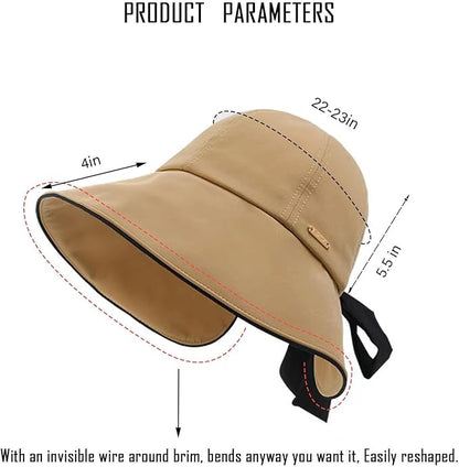 Wide Brim Hats for Woman Foldable Hats Sun Hats for Women uv Protection Bowknot Bucket hat Adjustable hat with Ponytail Hole