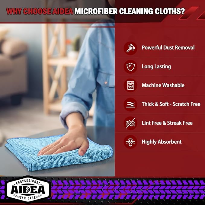AIDEA Microfiber Cleaning Cloth Blue 20PK, Microfiber Towels - Image 3