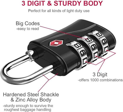 ZHEGE TSA Approved Locks, Luggage Locks, 3 Dial TSA Lock for Suitcases, Backpack, Baggage (Rose Gold)