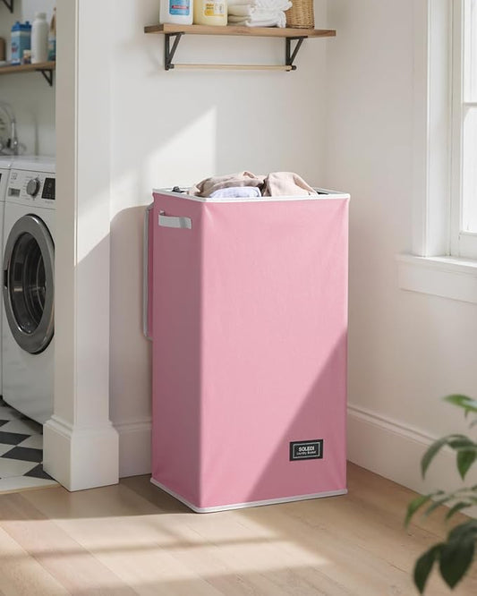 SOLEDI Laundry Hamper with Lid 100L Large & Tall Collapsible Laundry Basket, Clothes Hamper with Bag Removable Easy to Carry, Dirty Hampers for Bedroom, Bathroom, Dorm, College, Pink