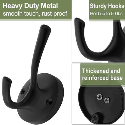 Black Towel Hooks for Wall, 5 Pack Coat Robe Hook Heavy Duty Metal Double Bath - Image 7