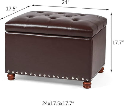 Leather Storage Ottoman Bench Foot Rest Stool - Image 3
