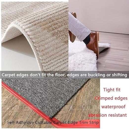 Self Adhesive Carpet Transition Strip with Edge Trim, Designed for Seamless Transitions from Carpet to Tile or Vinyl Floors, Perfect for Doorways.(Brown,24ft)